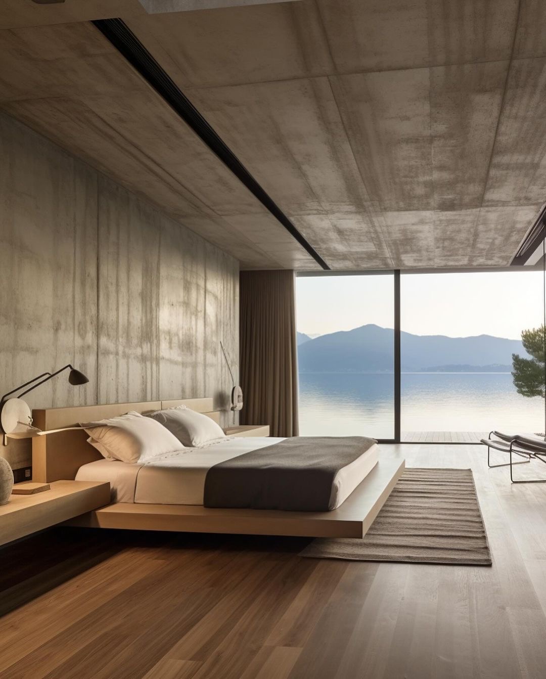 Beautiful Modern Master Bedroom with concrete walls