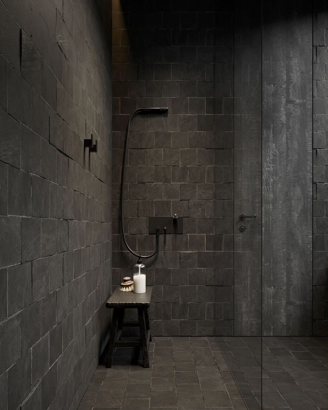 Modern Black Bathroom Design Corner Shower Wet Room
