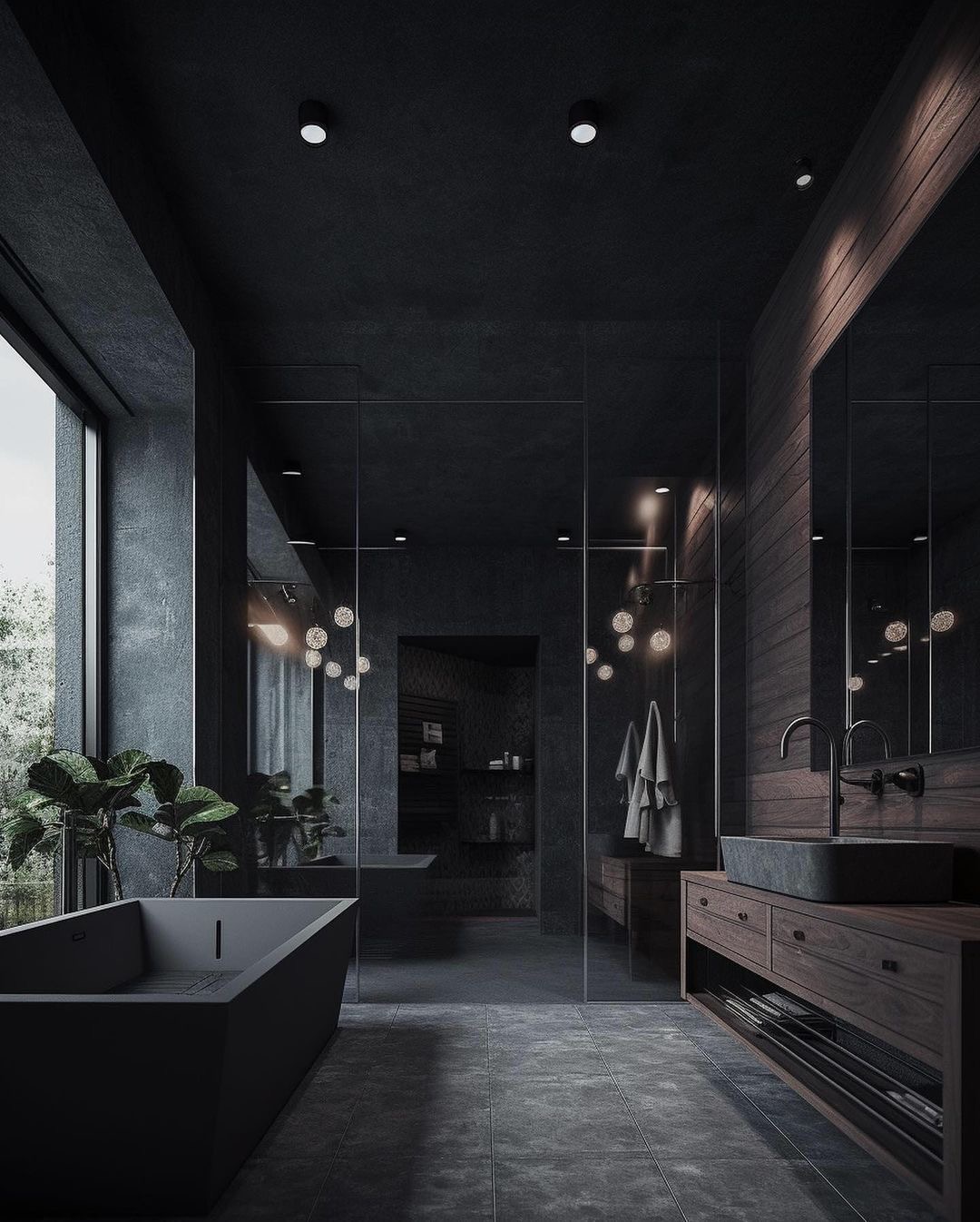 Modern Black Bathroom Design Square Bathtub