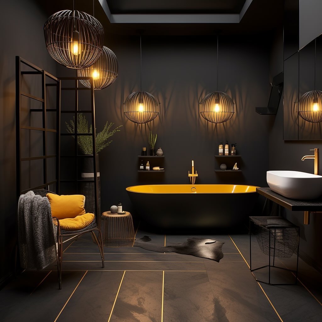 Black and Gold Interior Design Gold Line Floor Accents