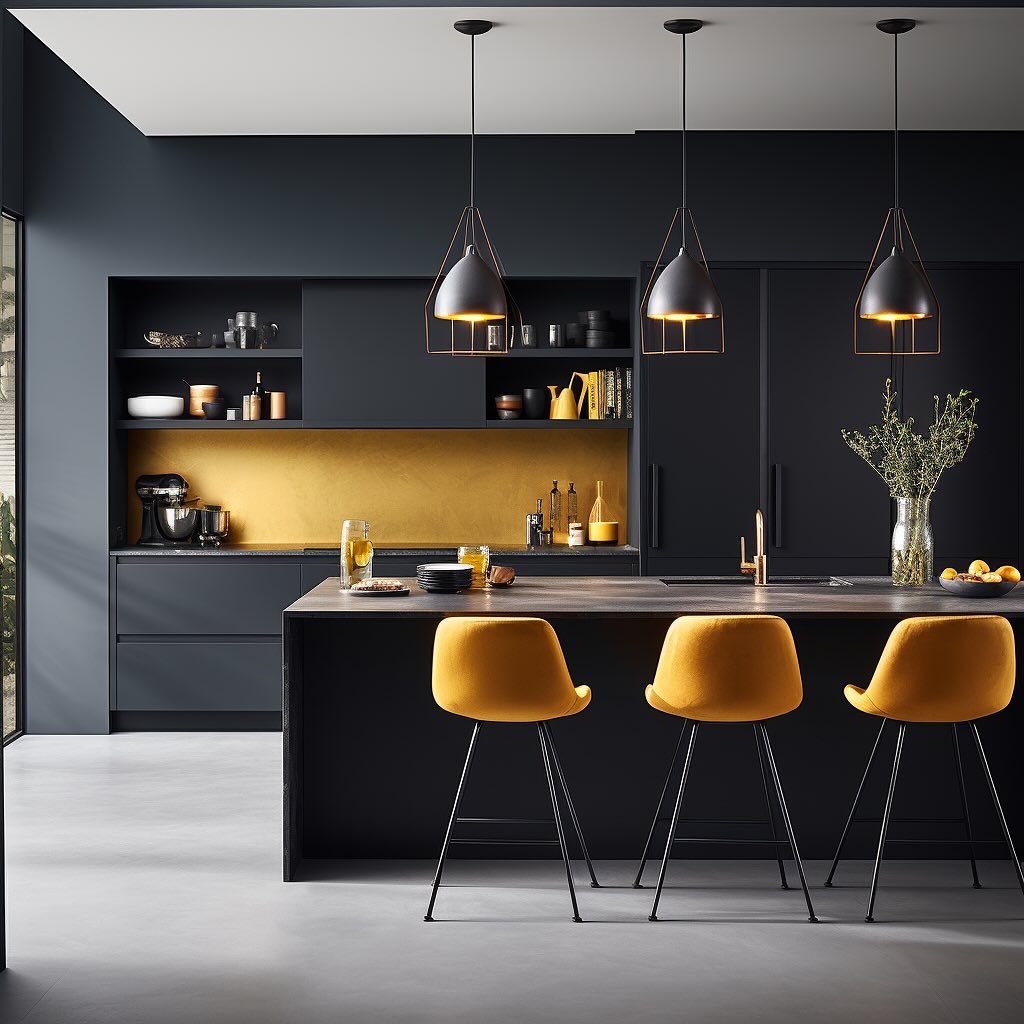 Black and Gold Interior Design Gold High Barstool Chairs Kitchen