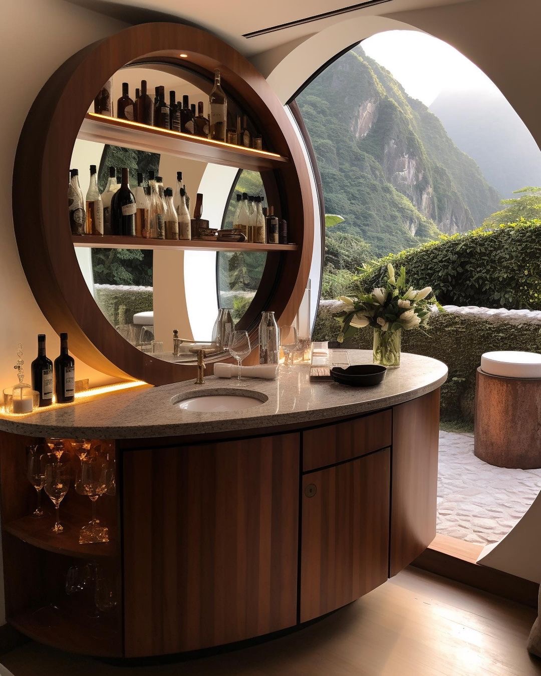 Circular Glass Private Bar Modern Jungle Home