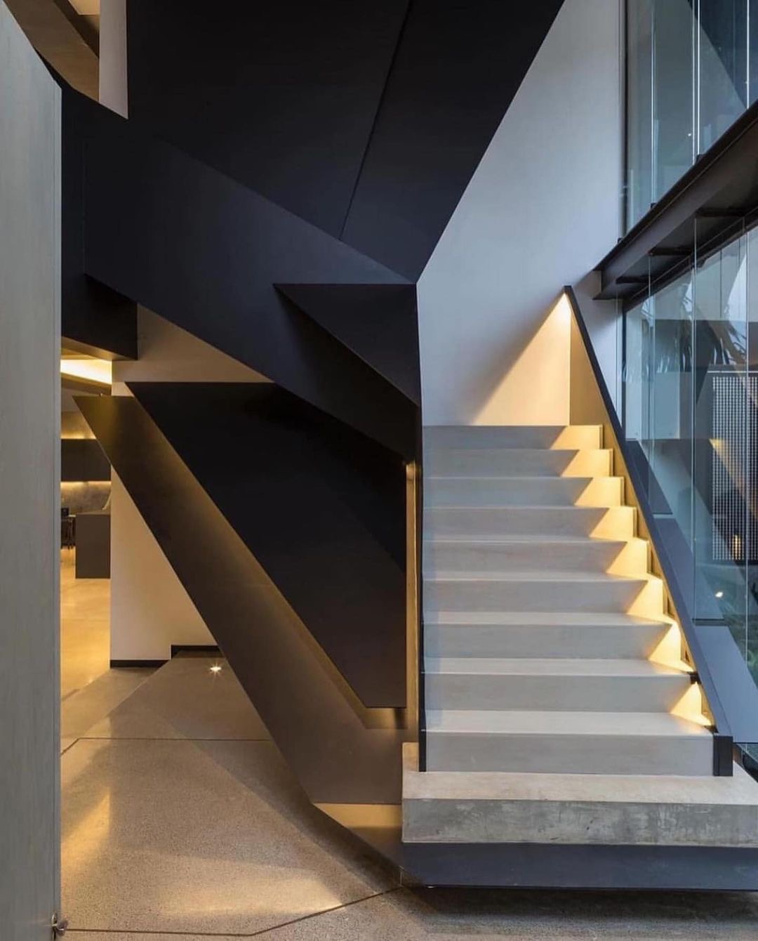 Futuristic Home Design Stairs with Black Walls