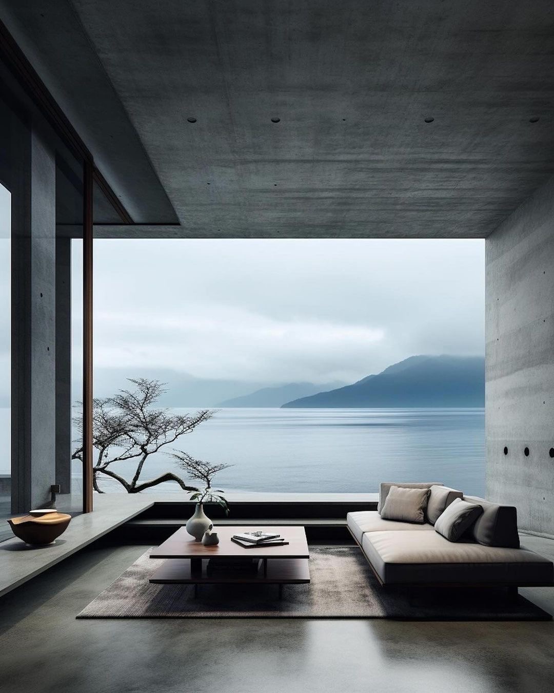Living Room with concrete walls