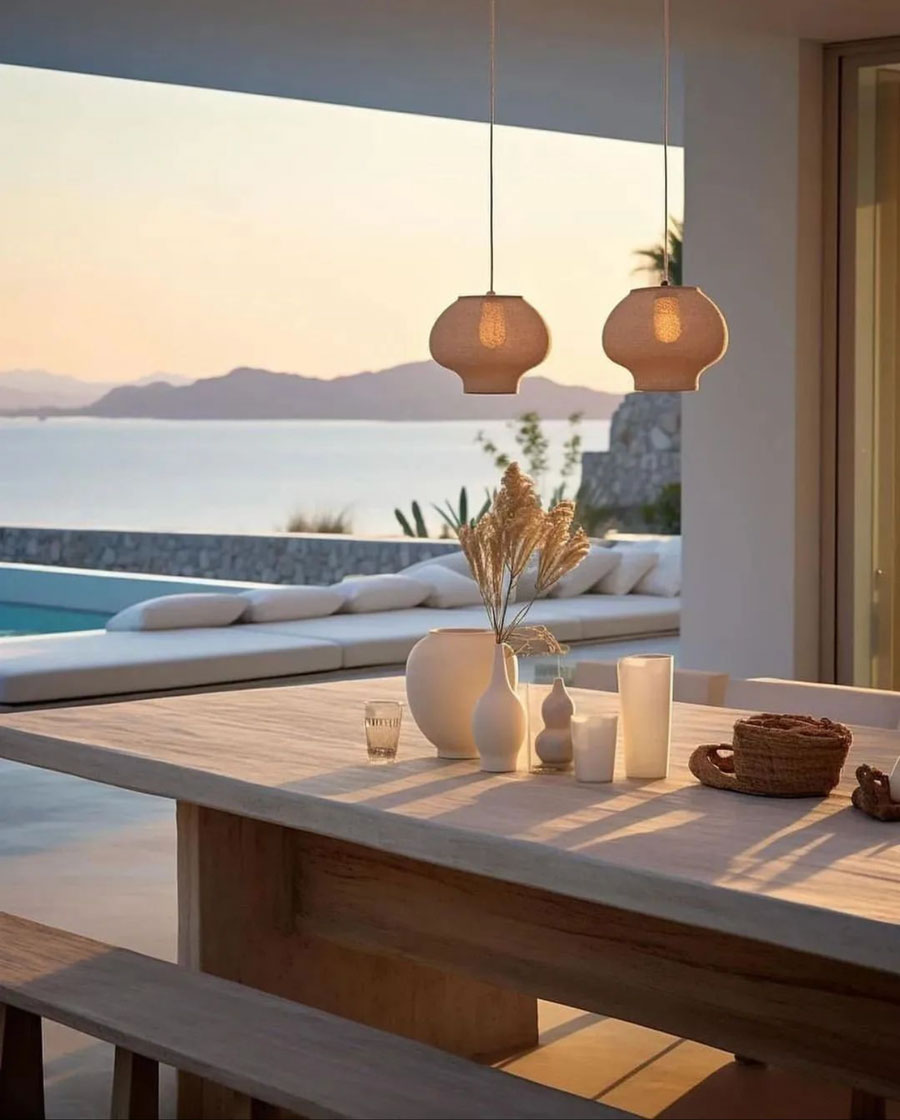 Minimalist Mediterranean Coastal Dream Home Dining Room Views