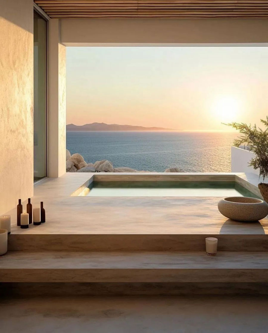 Minimalist Mediterranean Coastal Home Private Hot Tub