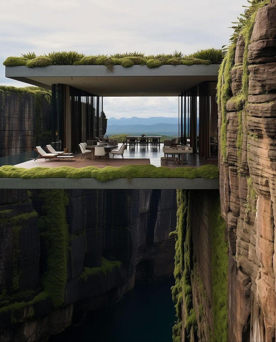 Modern Cliffside Dream Home Private Patio Open Seating