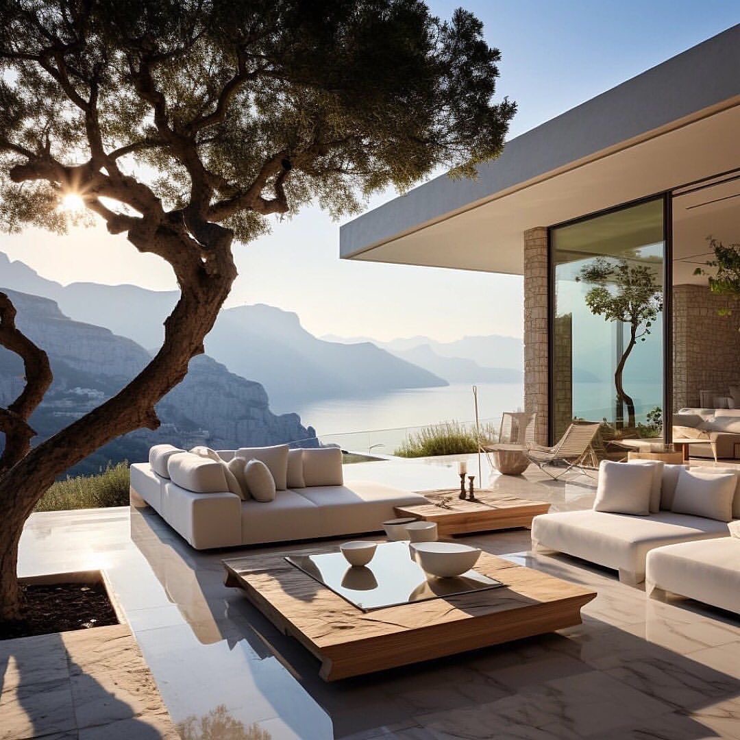 Modern Coastal Dream Home Seating Area Outdoors