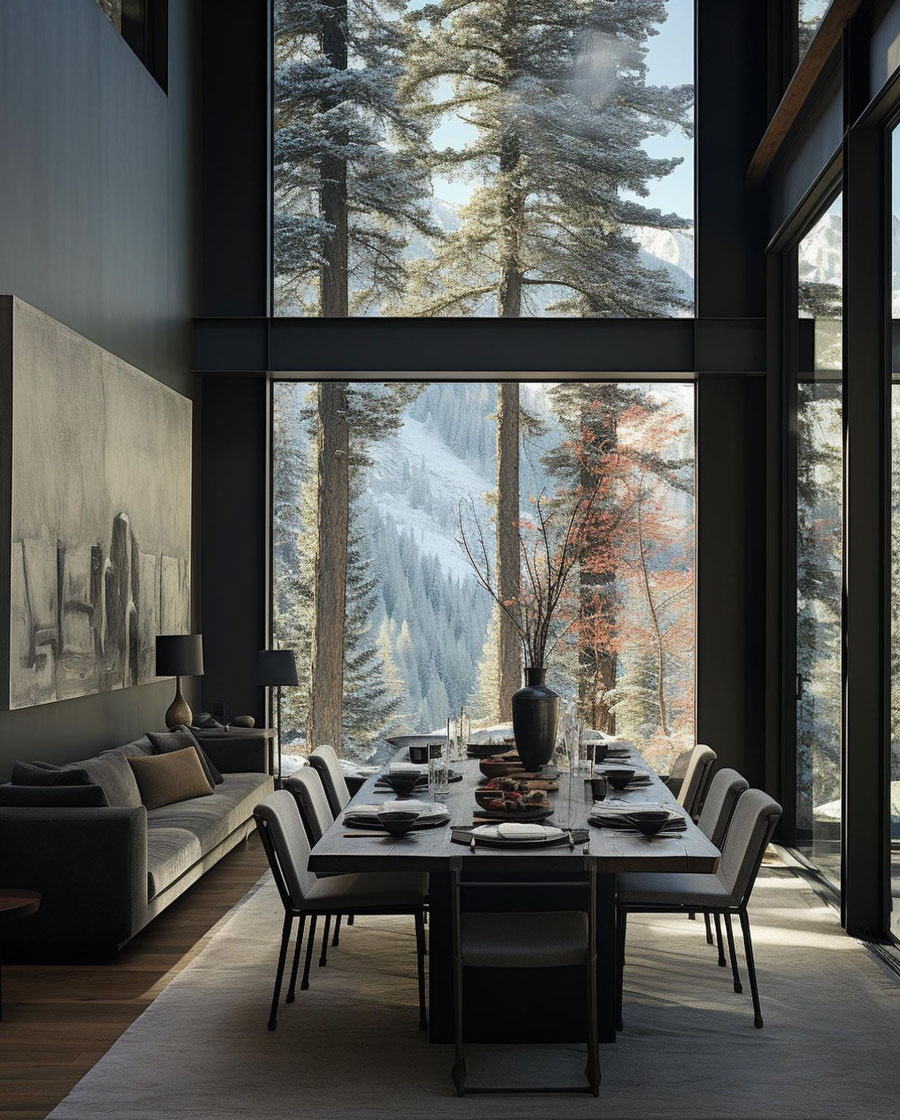 Resort Style Lakeside Mountain Dream Home Dining Room