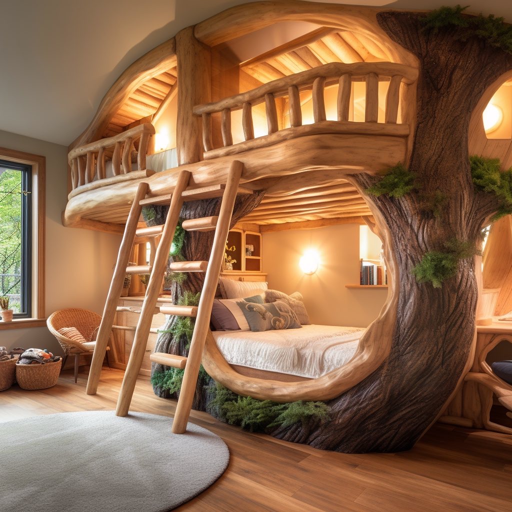 TreeHouse-Inspired Bunk Bed Designs Double Stairs