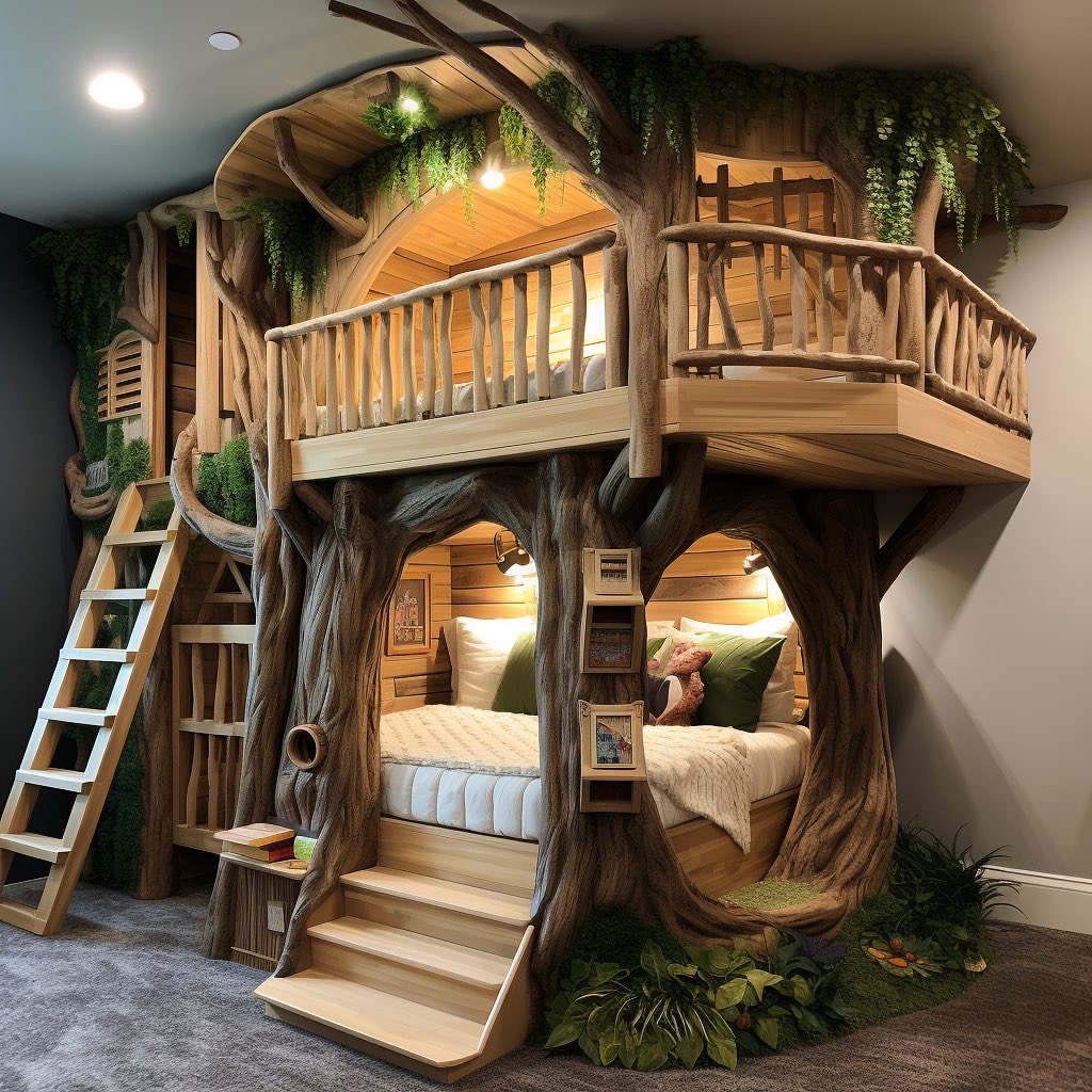 TreeHouse-Inspired Bunk Bed Designs Overgrown Plants