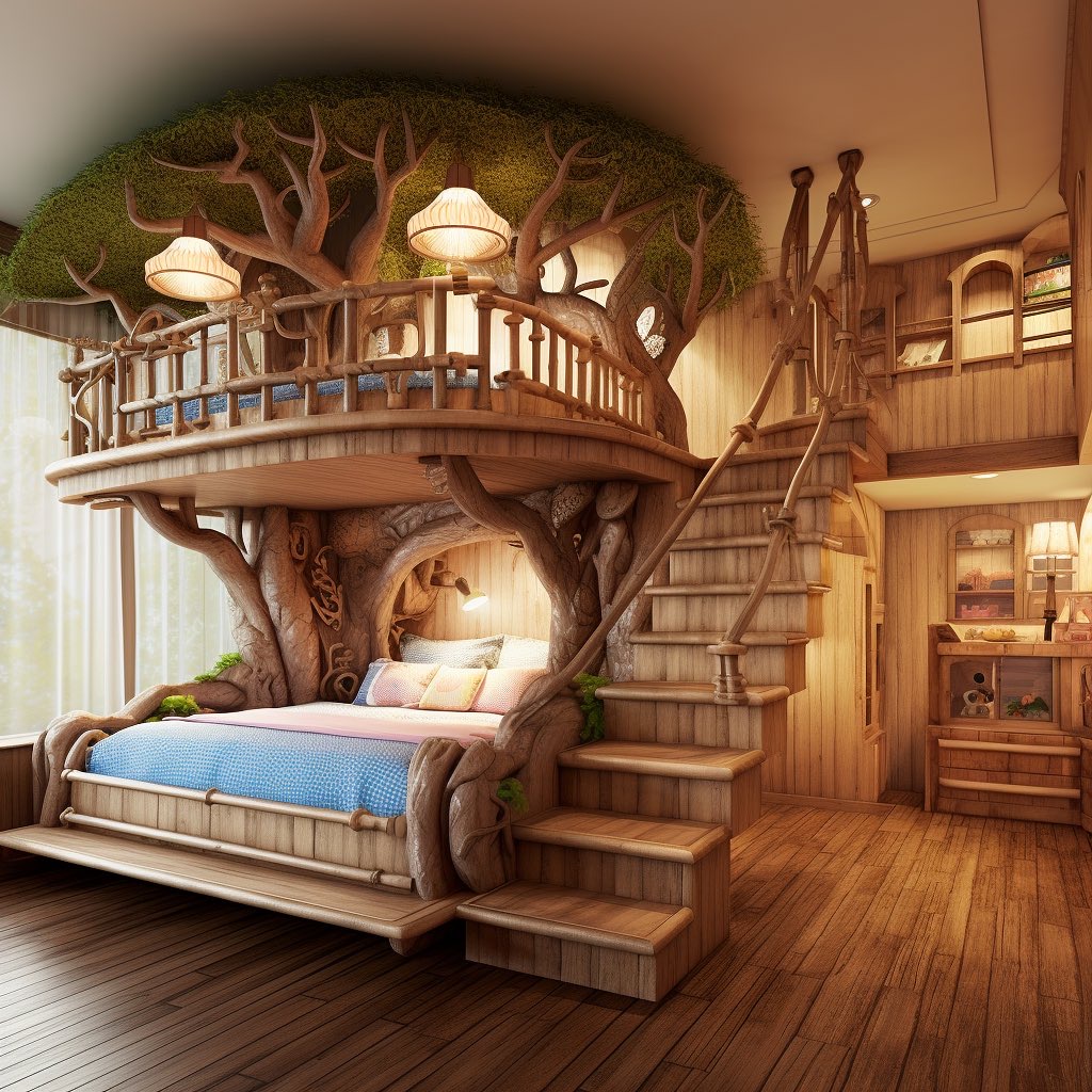 Tree House Shaped Bunk Beds Rope Stairs