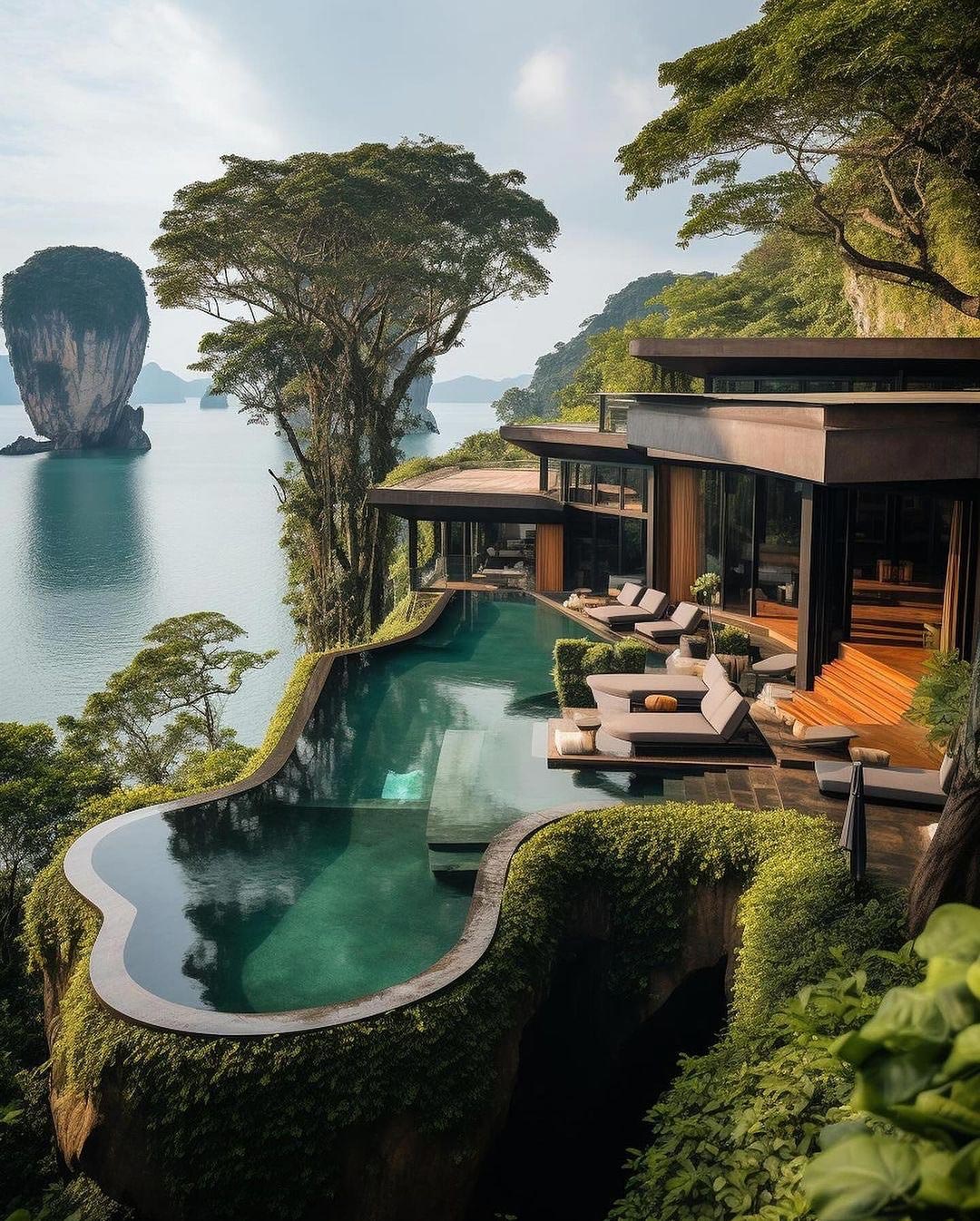 Thailand Coastal Villa Concept Large Infinity Pool Coastal View