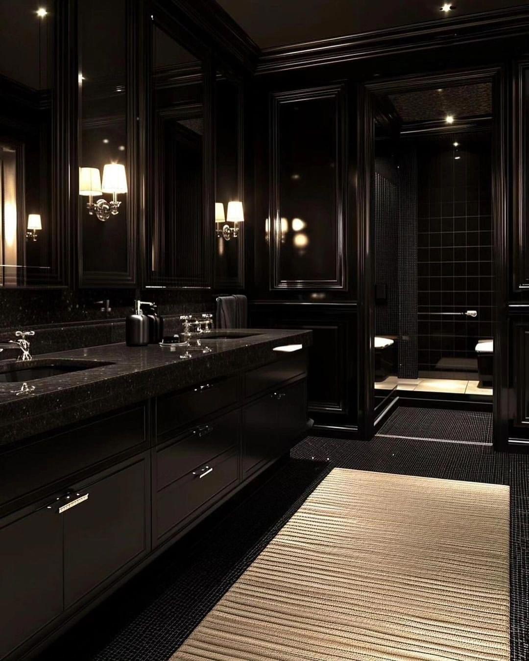 Black cabinet bathroom with mirrors