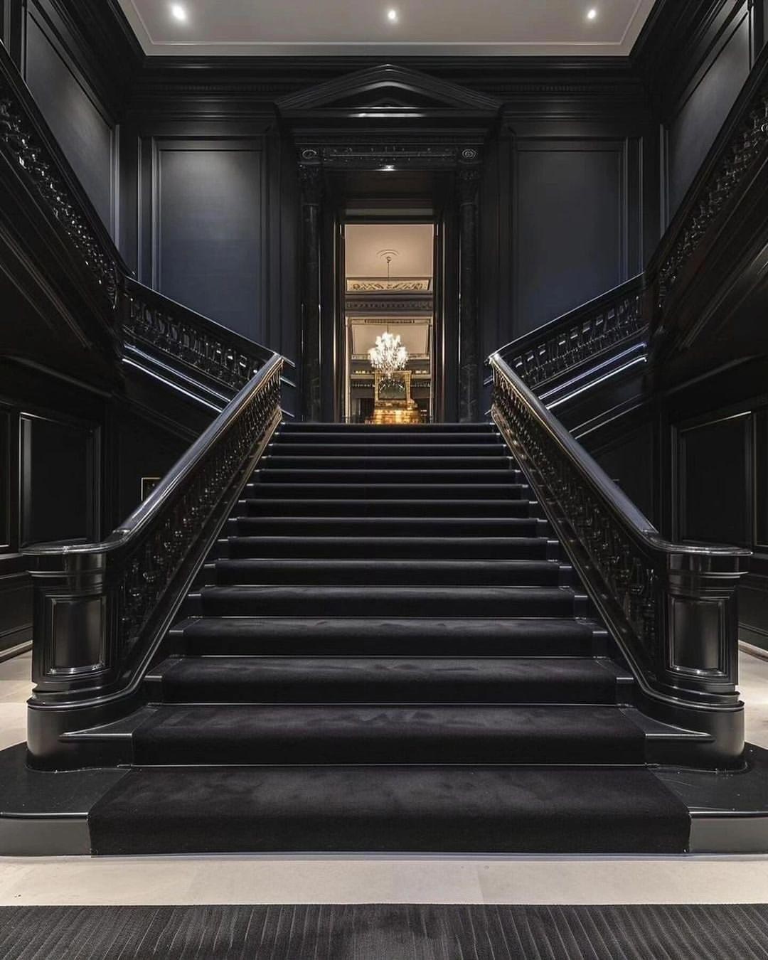 Grand entry way black stair case