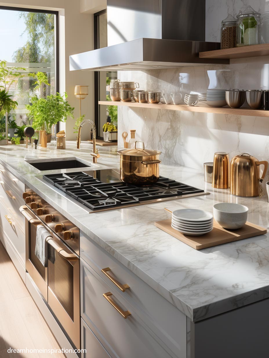 Kitchen with gas stove top gold accent accessories and sink - 10 Tips to Transform Your Kitchen