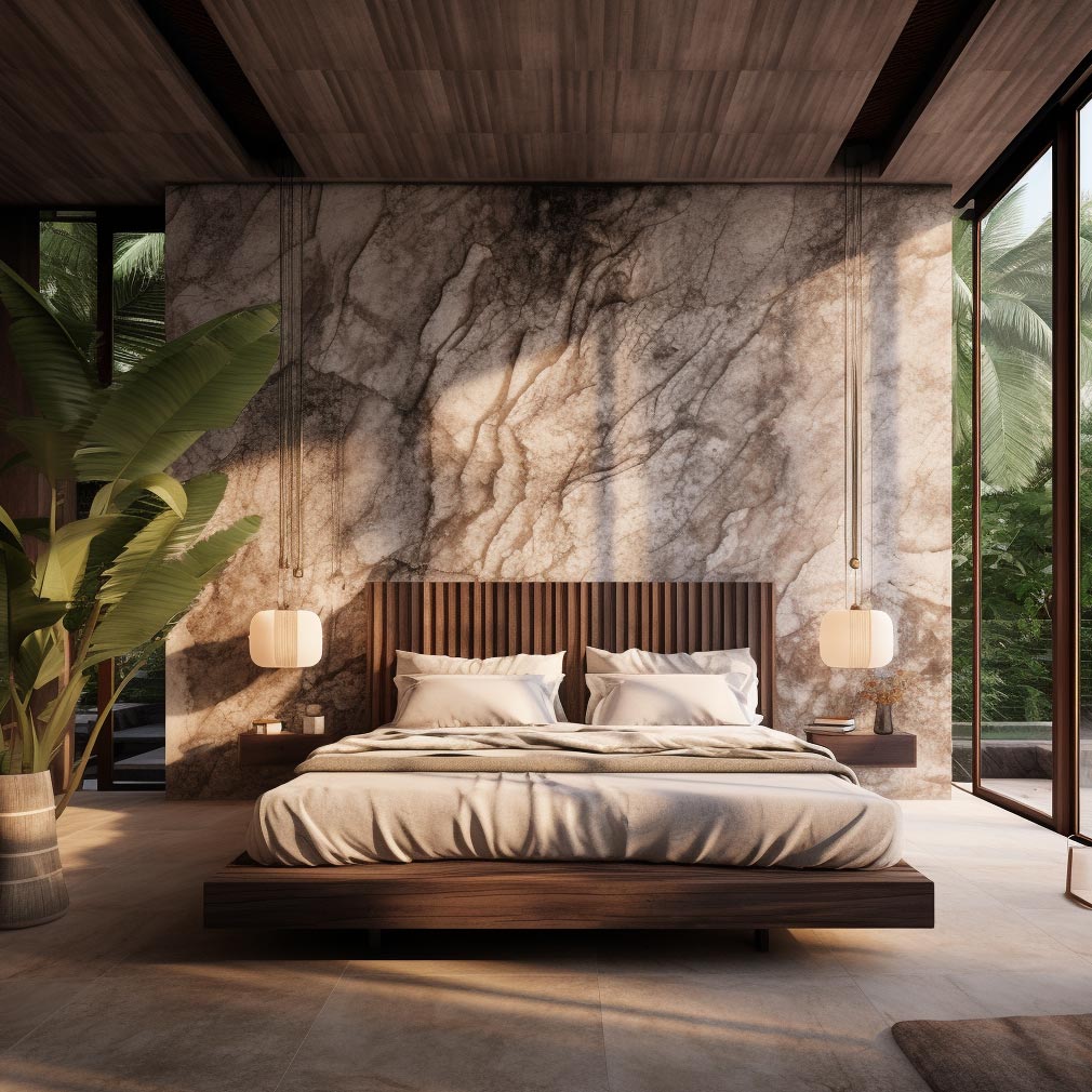 Marble wall accent Master bedroom