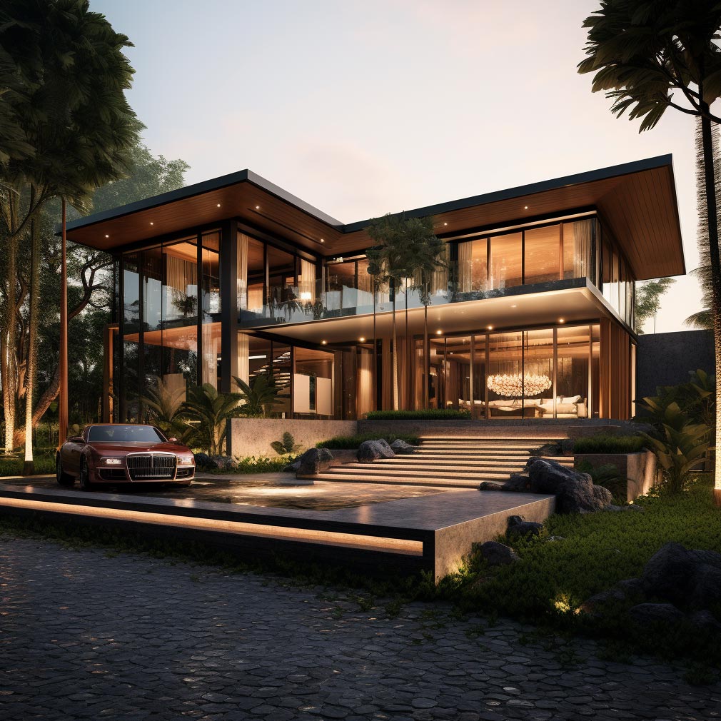 Modern Luxury Mansion with Luxury car out front