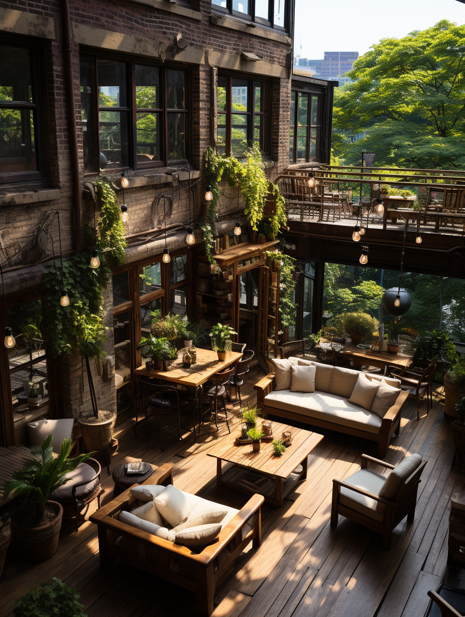 Old loft building patio with furniture