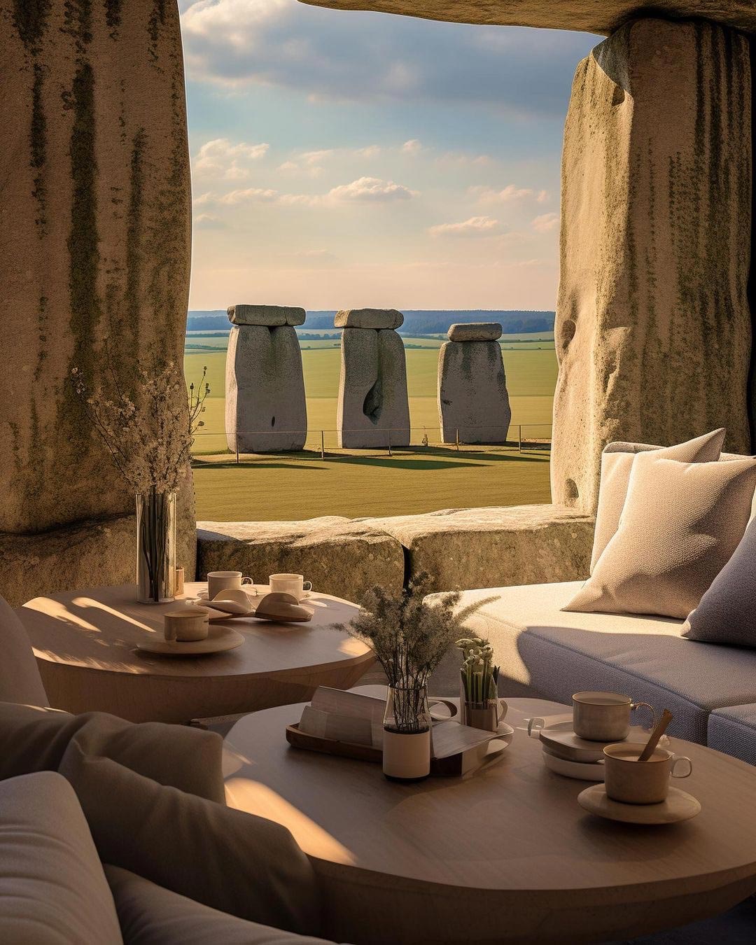 Private Living Room View of Stone Henge Style Formation