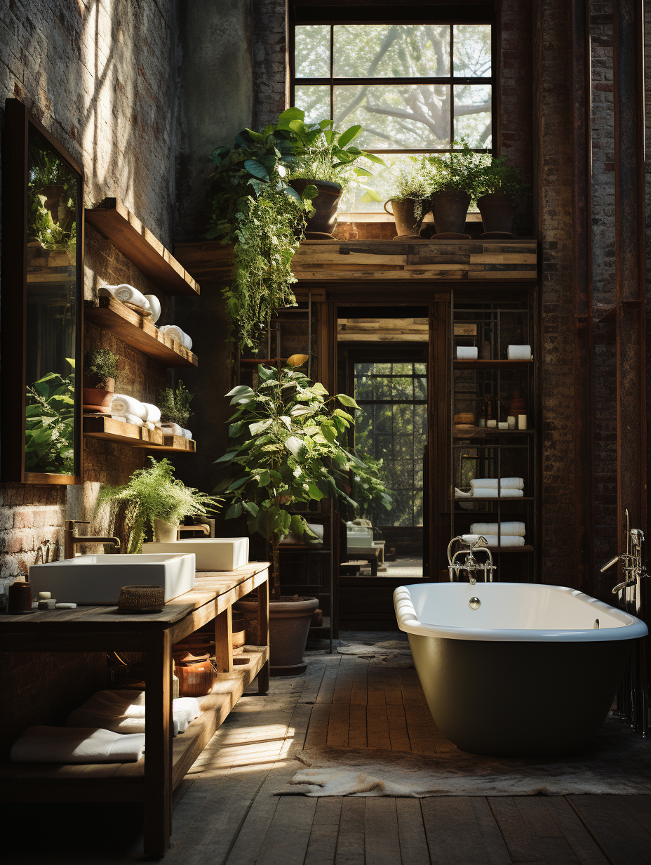 Small guest bathroom with green bathtub Vintage Industrial Loft Design