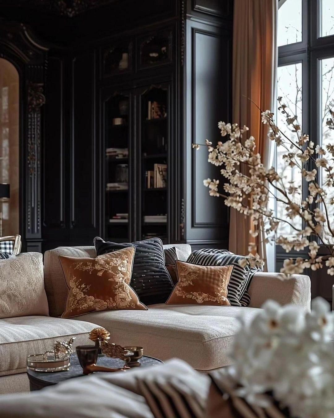 Sophisticated Black and gold living room