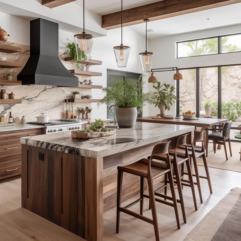 Mid-Century Modern Home Design country kitchen with large island