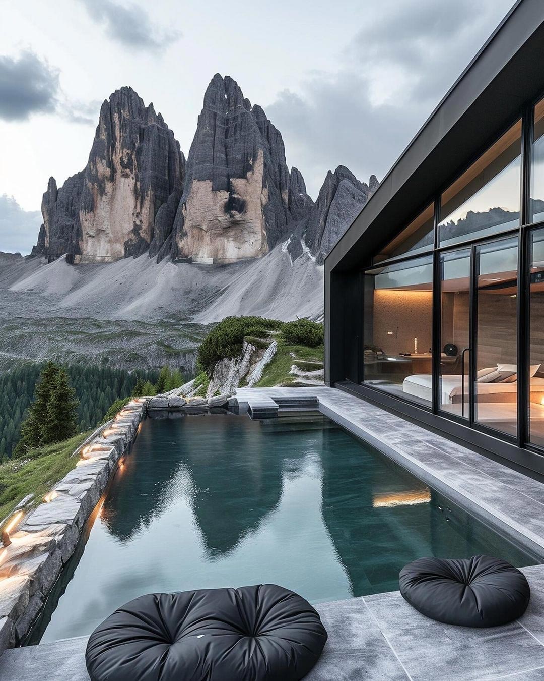 modern swimming pool villa mountains
