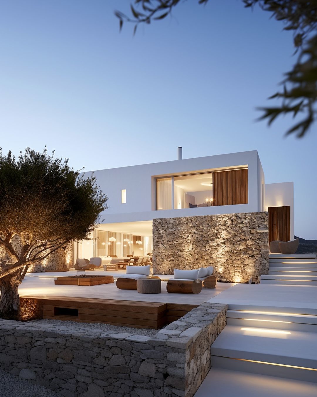 white home exterior with stone levels