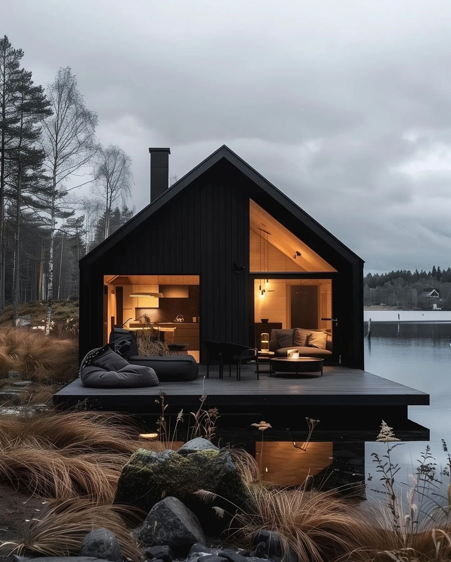 Black wood isolated cottage