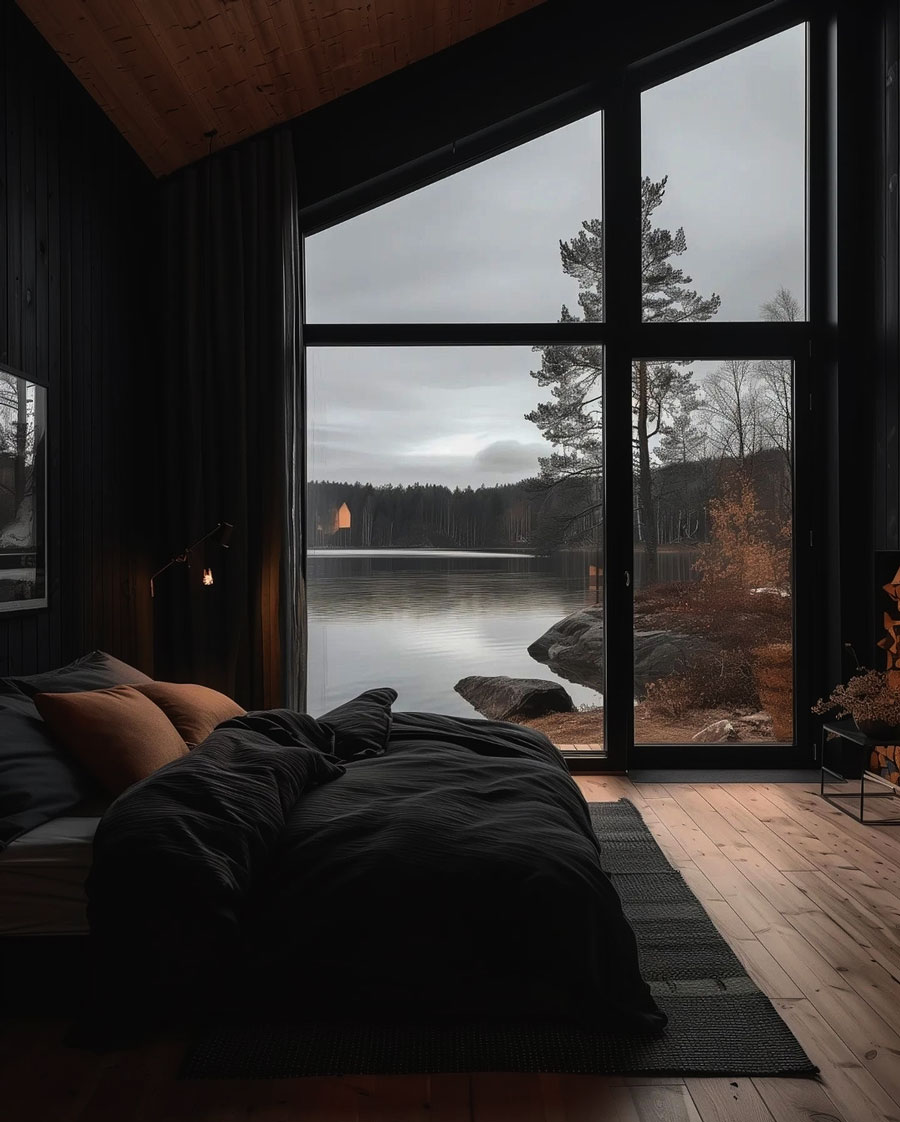 Black wood master bedroom