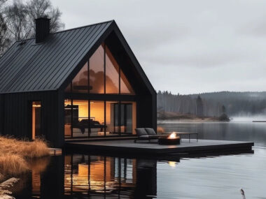 black design isolated lake cottage