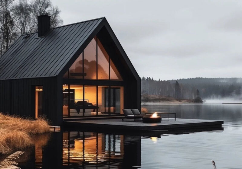 black design isolated lake cottage