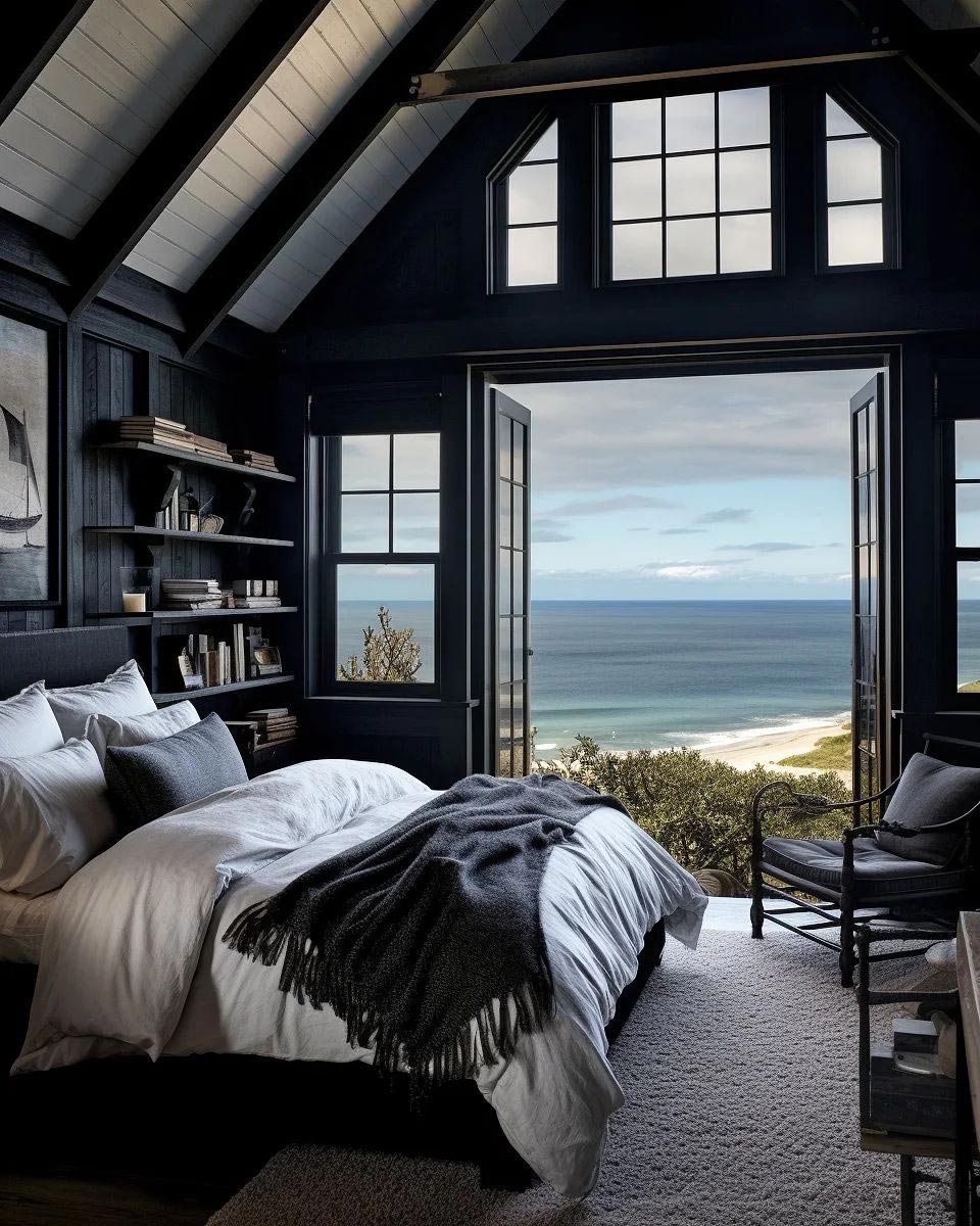 Cottage bedroom with sea views