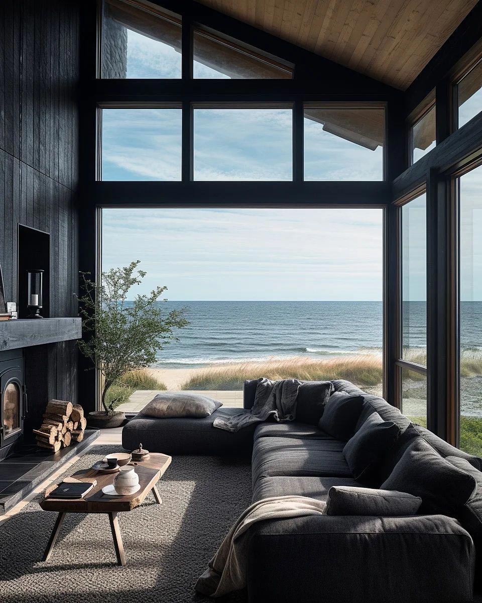 Cottage living room with large windows