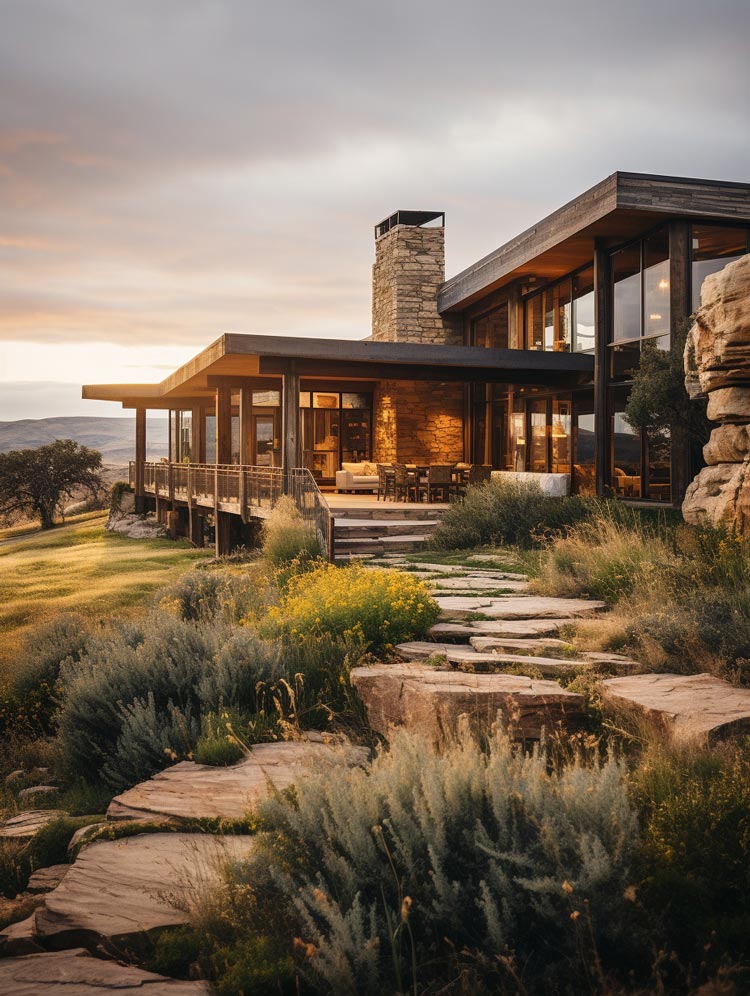 Long Patio Ranch Home Sunset