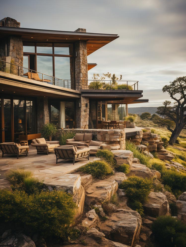 comfy patio ranch home sunset