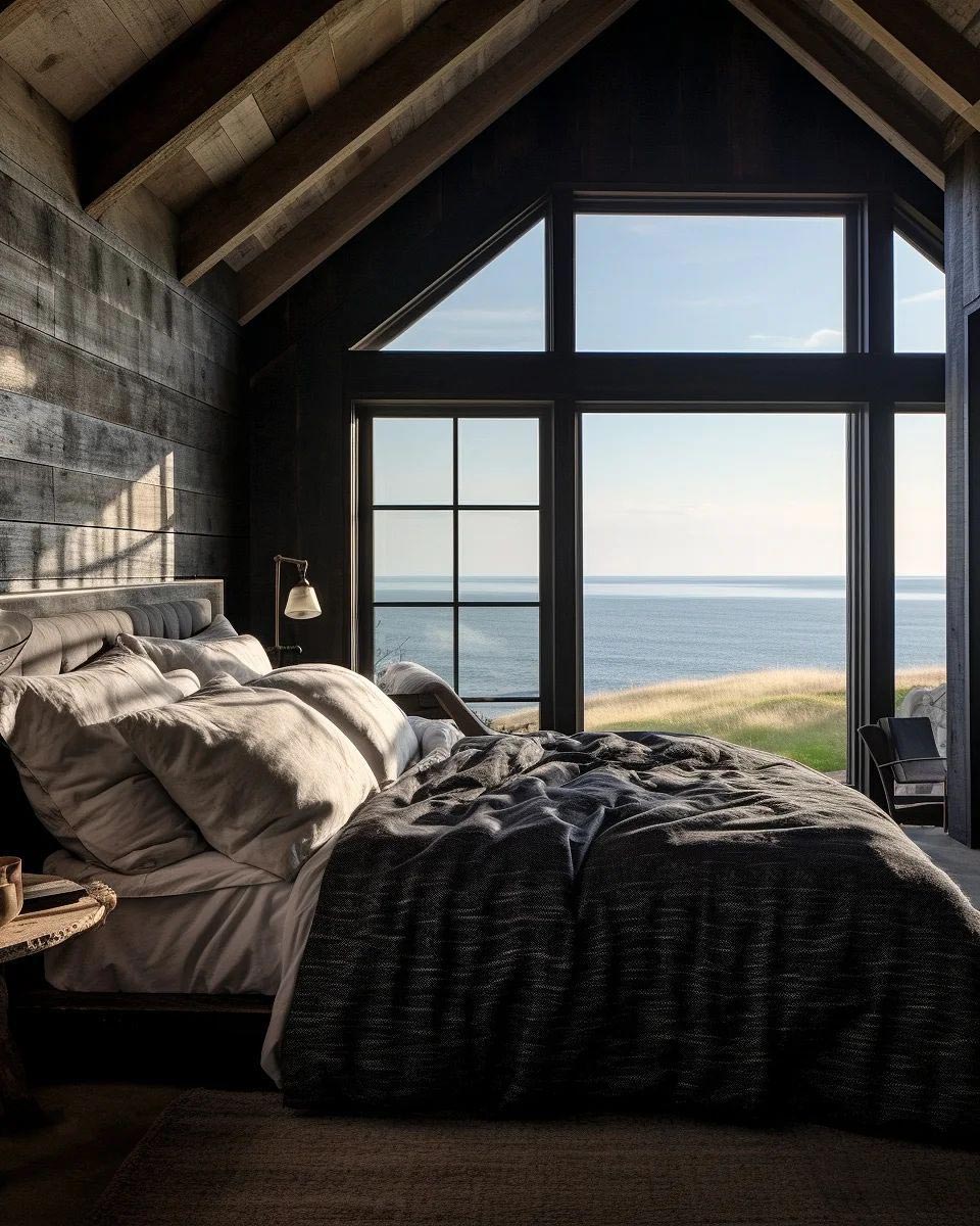 large bedroom with outdoor views