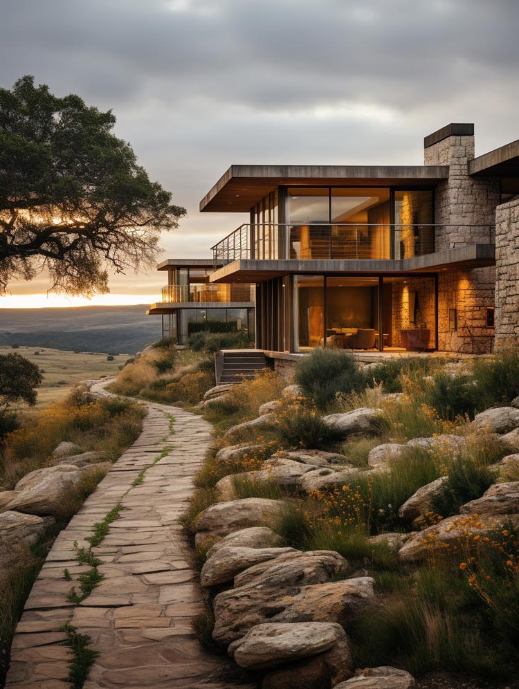 long cobble path ranch home sunset