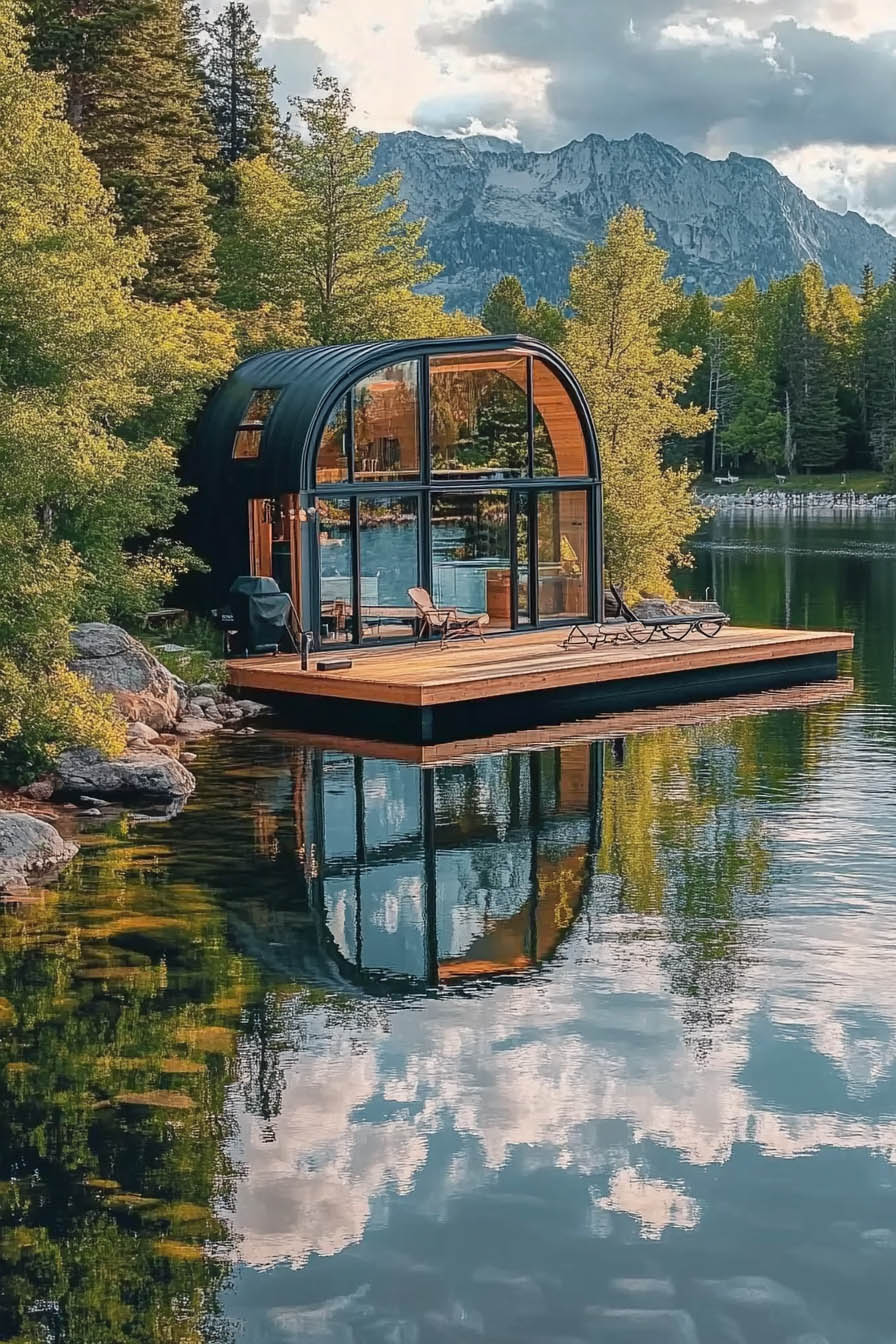 Tiny Homeblack roof and wood deck