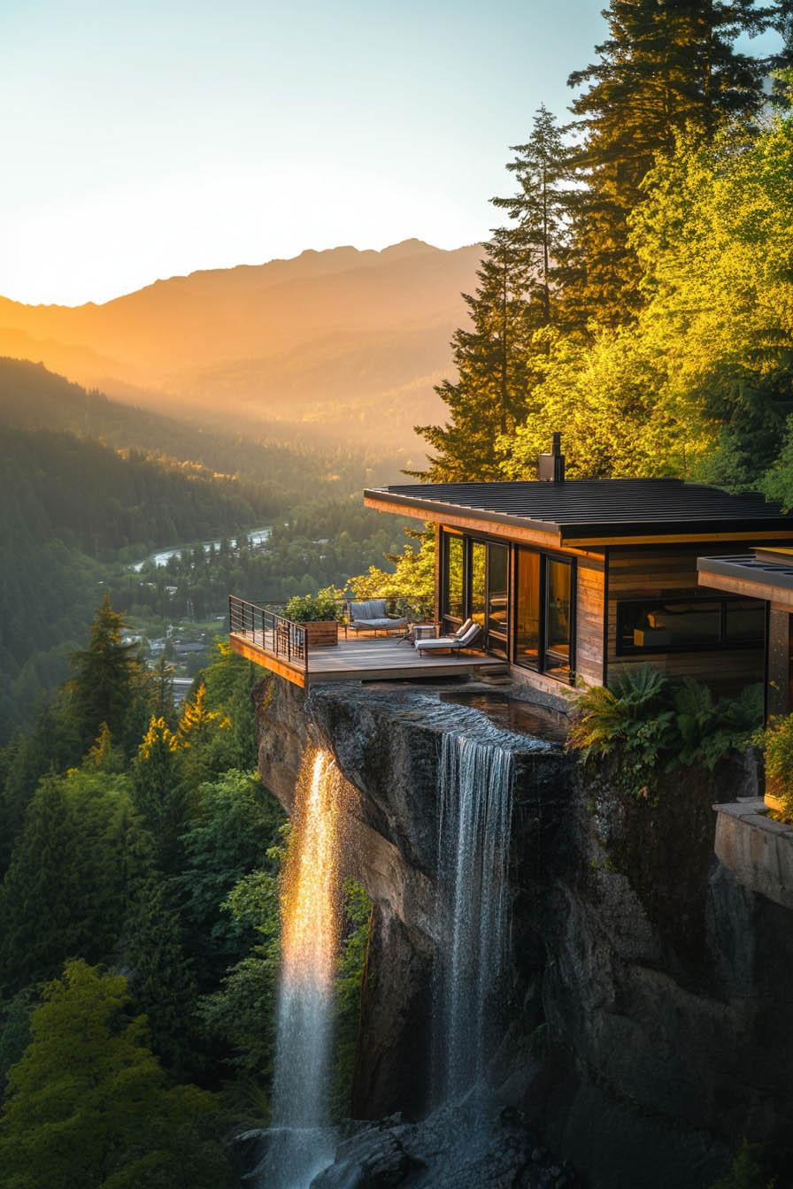 mountain top waterfall tiny home design