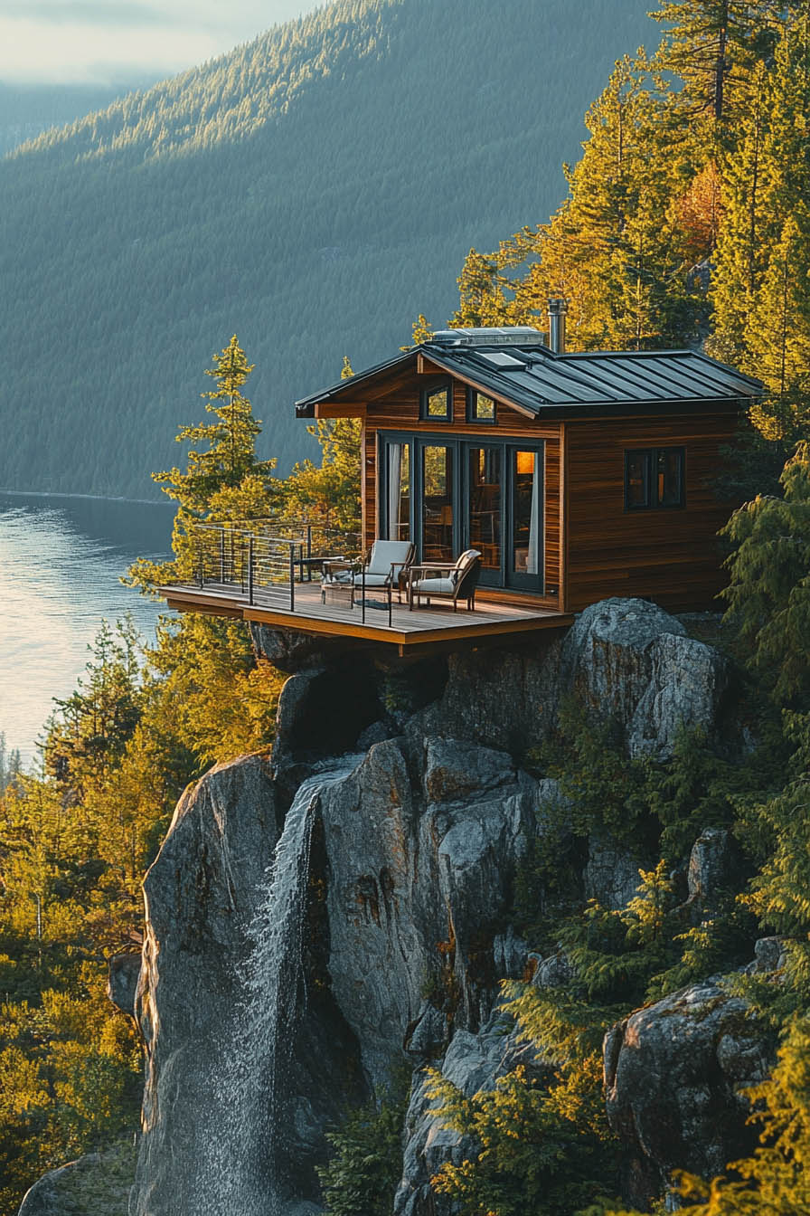 mountaintop waterfall small home