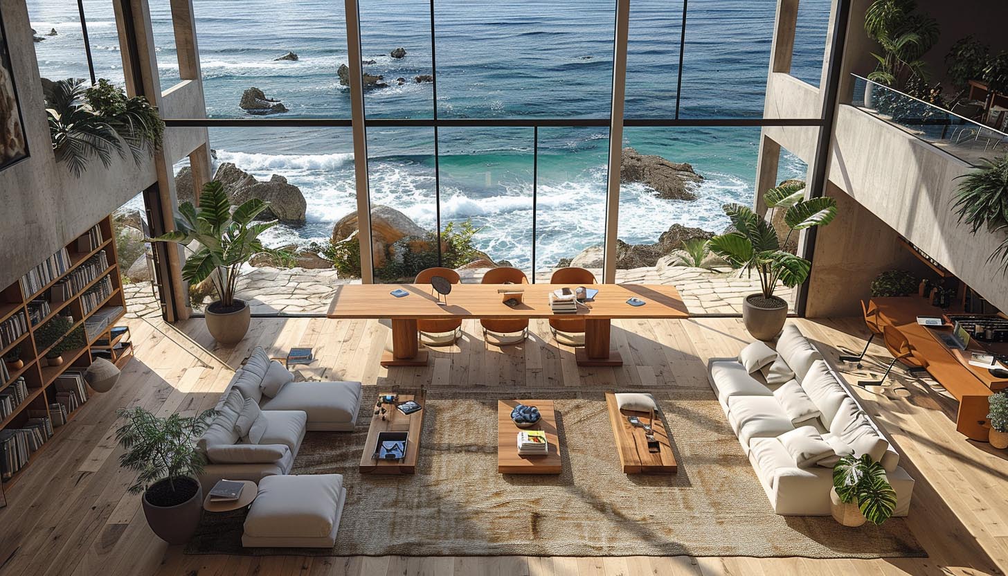 Large beach home master living room area
