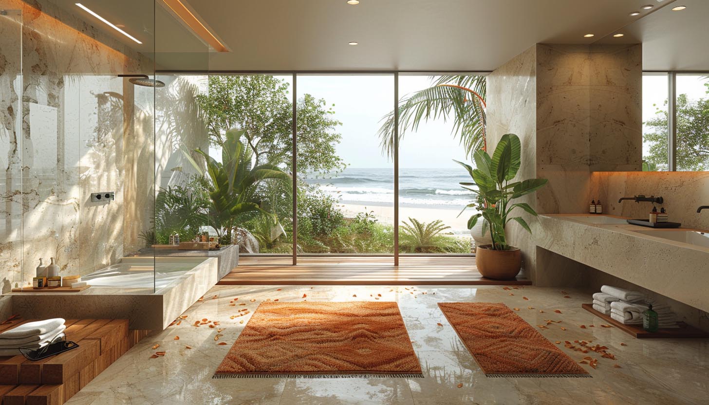 Large spa inspired bathroom with beach views