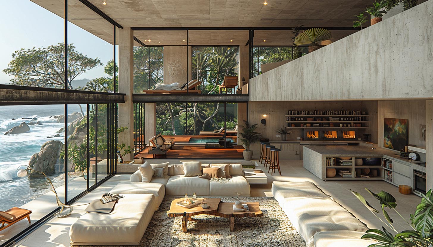 Natural light large open windows in living room