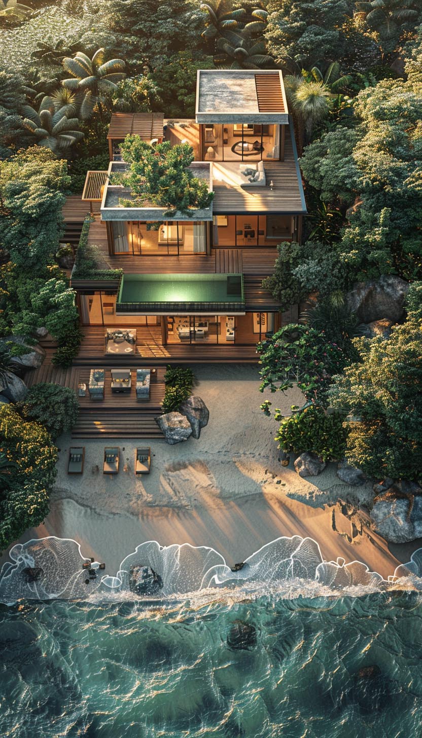 Outdoor Birds eye view of beach home