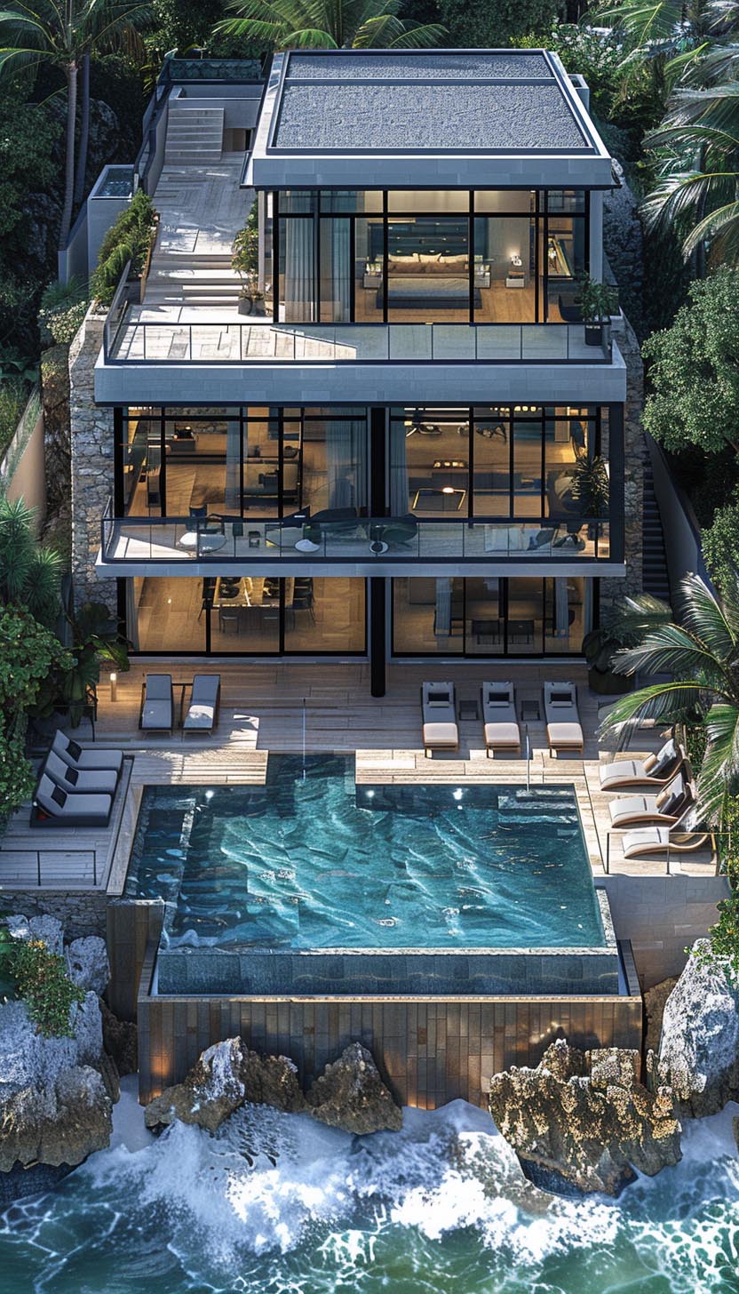 The concrete beach home with beach side swimming pool