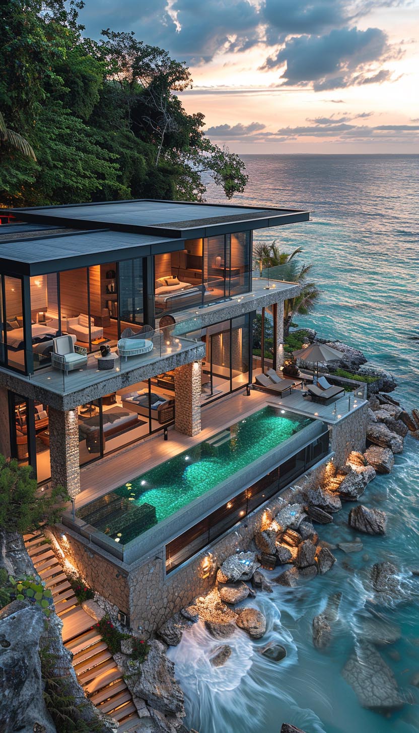 Two story beach home with beach side infinity pool