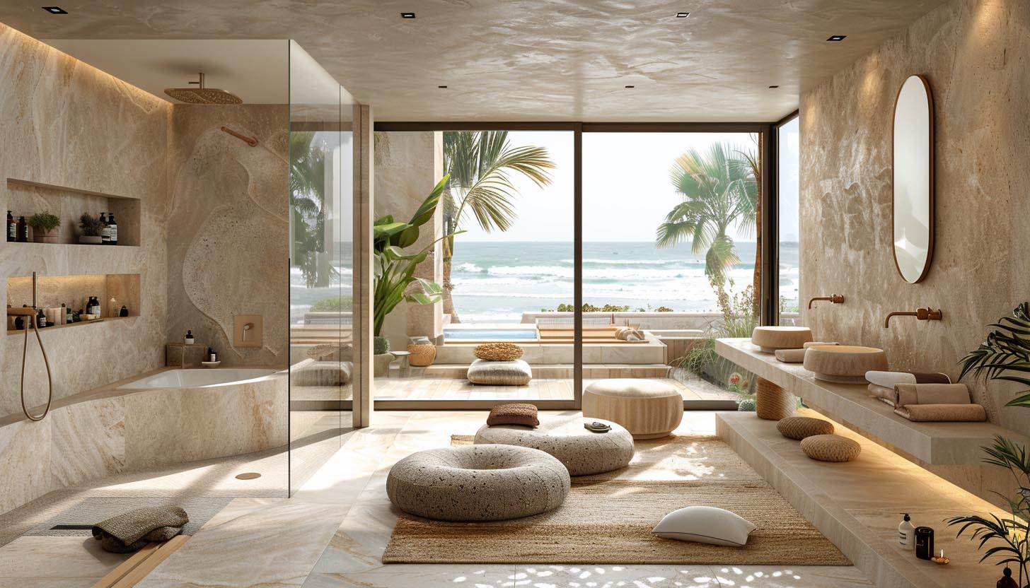 large tub and shower spa inspired bathroom