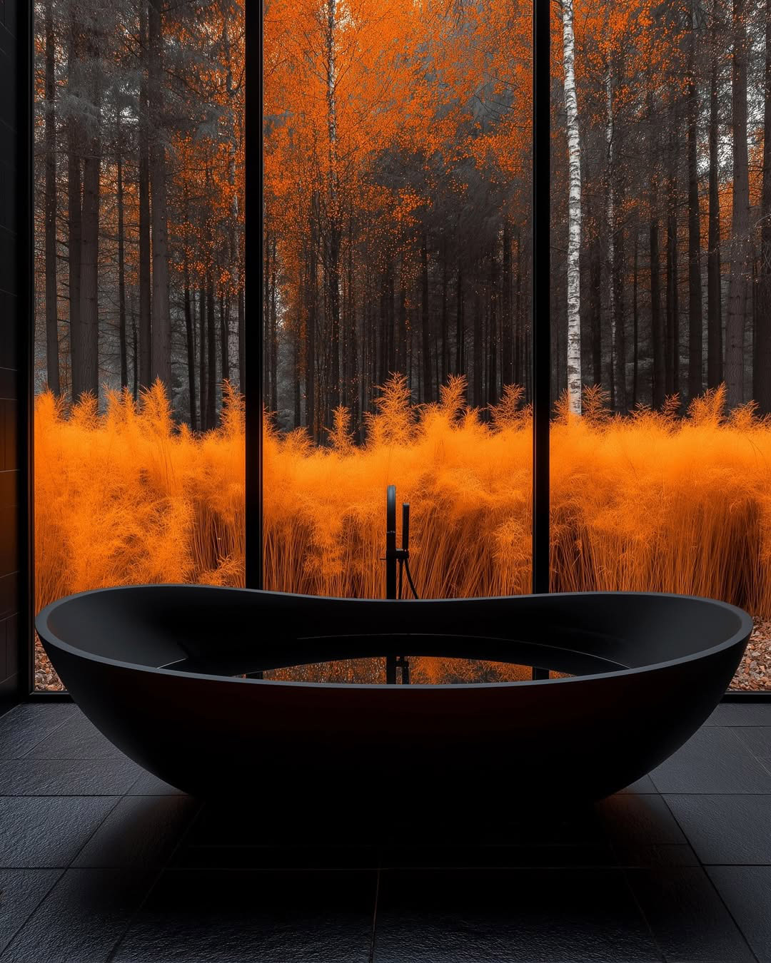 Minimal all black bathtub interior design